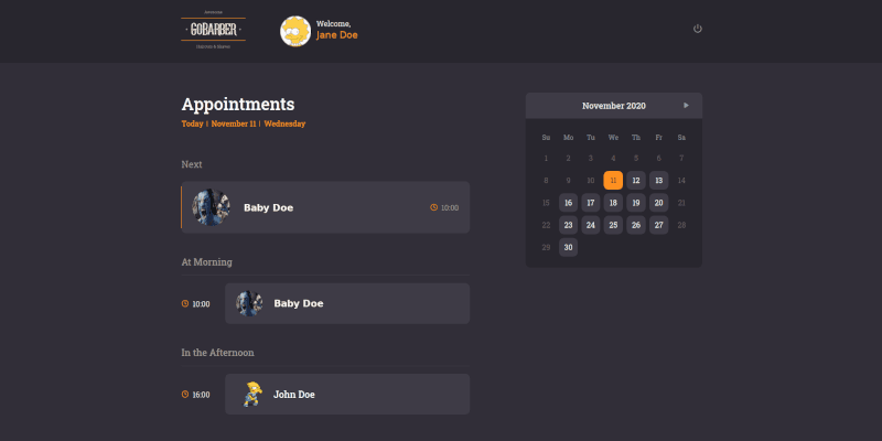 GoBarber's web appointments page
