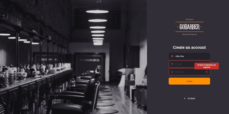 GoBarber's web signup page