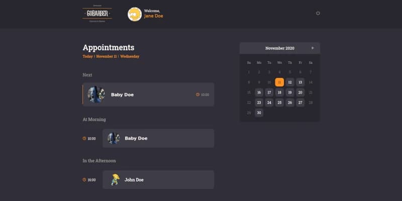GoBarber's web appointments page