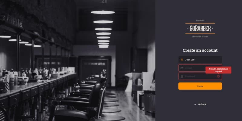 GoBarber's web signup page